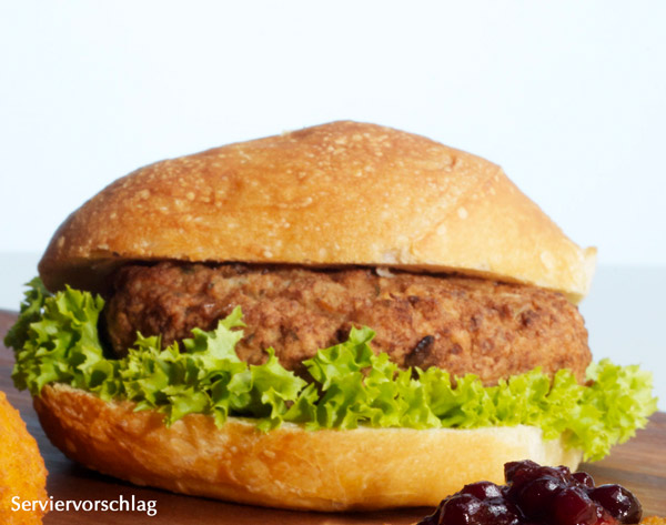 Höhenrainer Geflügel Fleischpflanzerl - Semmel Serviervorschlag.