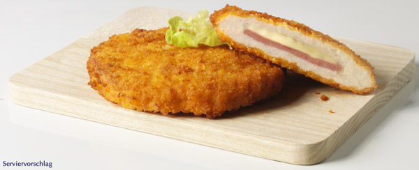 Höhenrainer Serviervorschlag Putenschnitte Art Cordon Bleu.