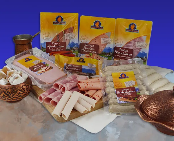 Halal-Box aus hochwertigen Putenspezialitäten aus 100 % Putenfleisch. 