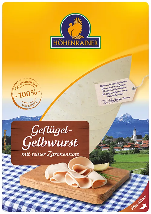 Geflügel-Gelbwurst, 80 g Höhenrainer Geflügel-Gelbwurst.